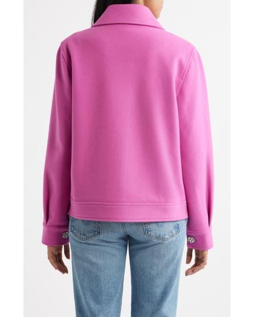 Cece Pink Jewel Button Flannel Jacket