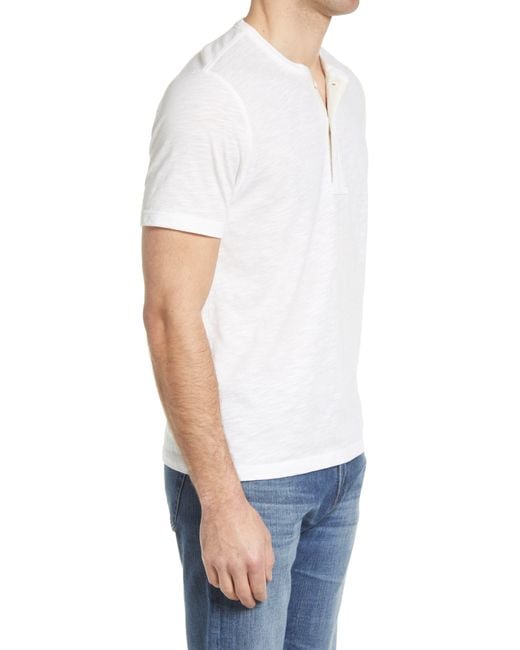 Faherty Brand White Short Sleeve Heathered Cotton Blend Henley for men