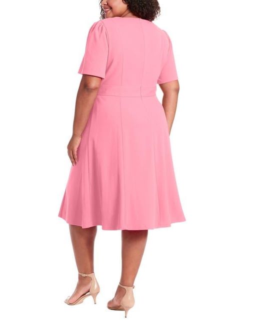 London Times Pink Short Sleeve Fit & Flare Midi Dress