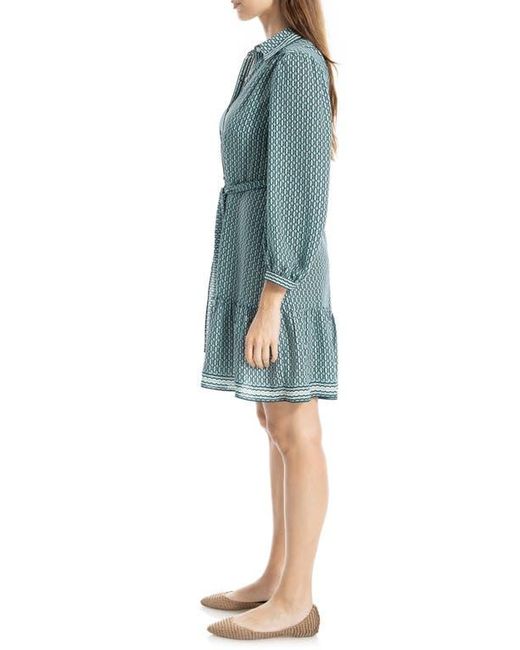 Max Studio Blue Long Sleeve Button Front Crepe Dress