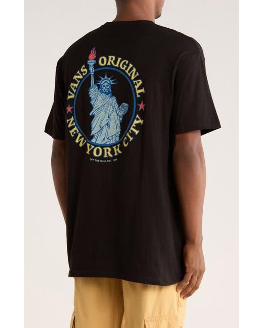 Vans Black Nyc Liberty Skull Logo Graphic T-Shirt for men