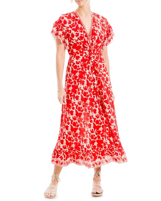 Max Studio Red Flutter Sleeve Dress