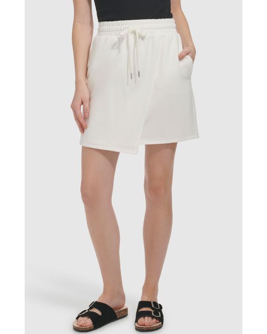 Andrew Marc White Twill Faux Wrap Skirt