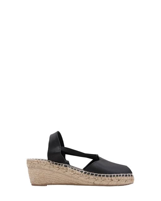 Andre Assous Black Dainty Leather Espadrille Wedge Sandal