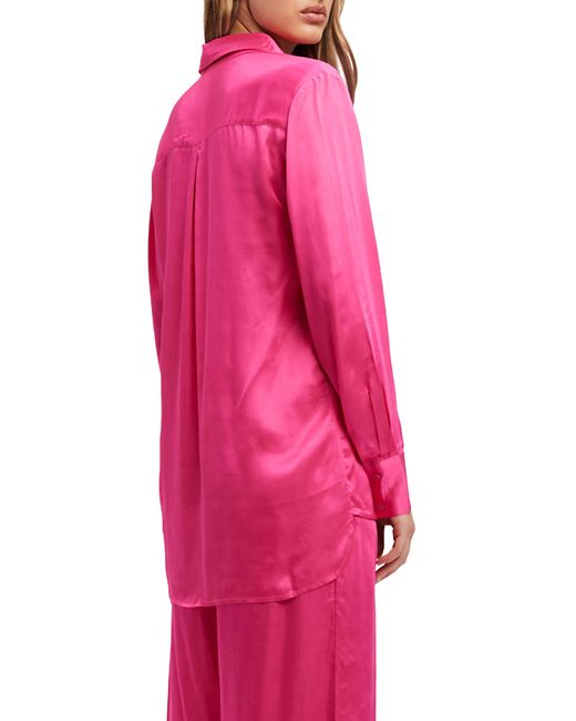 Bardot Pink Lena Satin Button-up Shirt