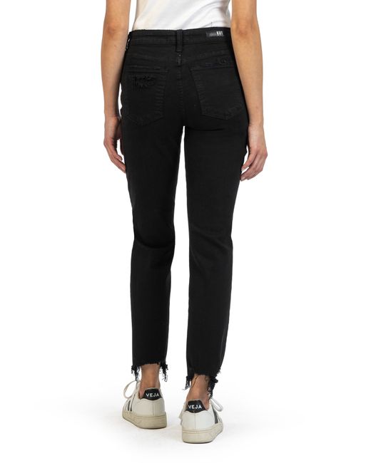 Kut From The Kloth Black Reese Fab Ab Exposed Button High Waist Raw Hem Straight Leg Jeans