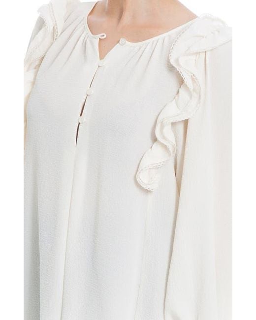 Max Studio White Ruffle Shoulder Top