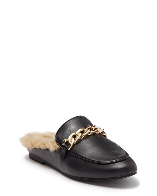 Steve Madden Feleti Faux Fur Lined Leather Loafer Mule In Black Leather At  Nordstrom Rack | Lyst