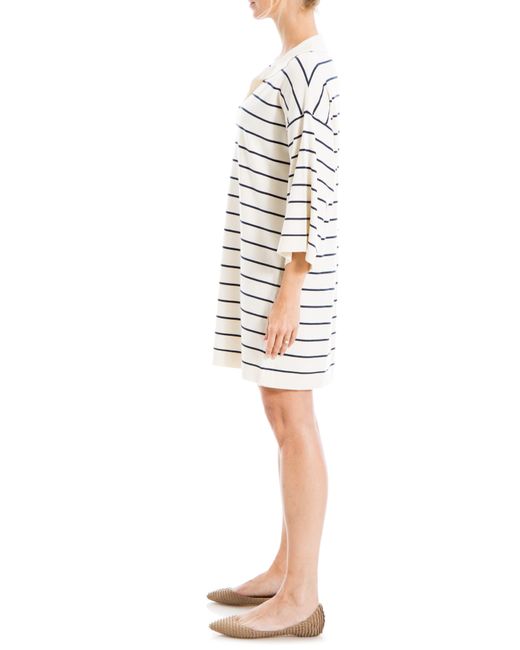 Max Studio White Stripe Johnny Collar Sweater Dress