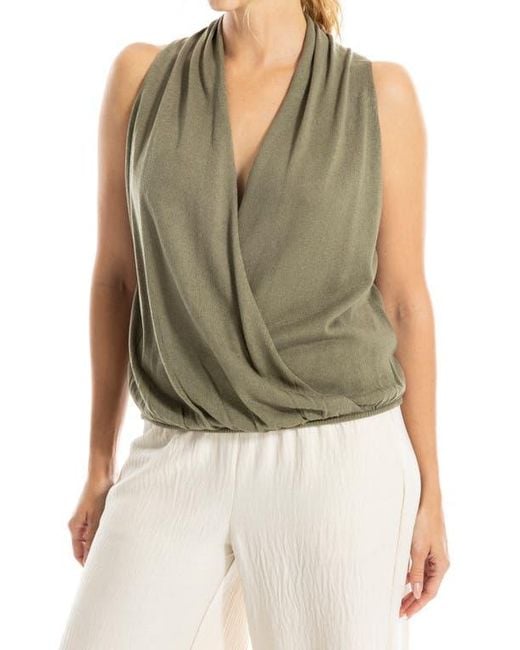 Max Studio Green Drape Front Top