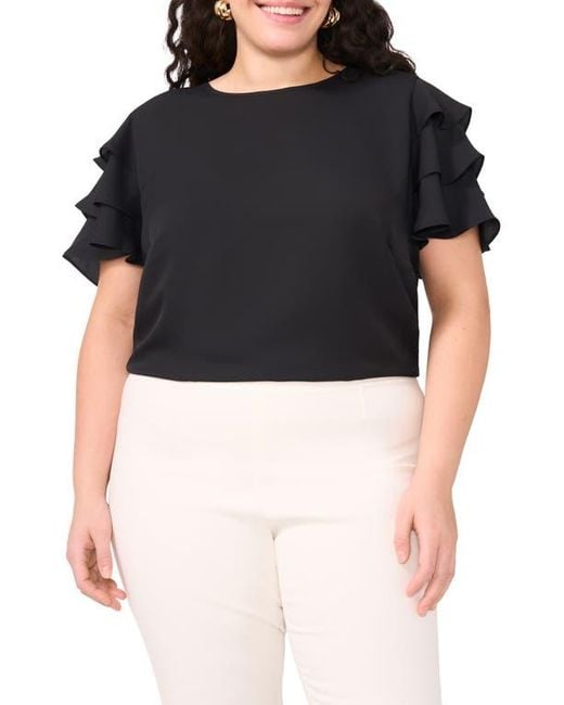 Vince Camuto Black Tiered Ruffle Sleeve Top