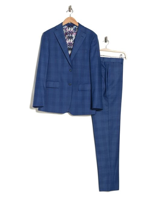 English Laundry Blue Plaid Trim Fit Two-piece Suit for men