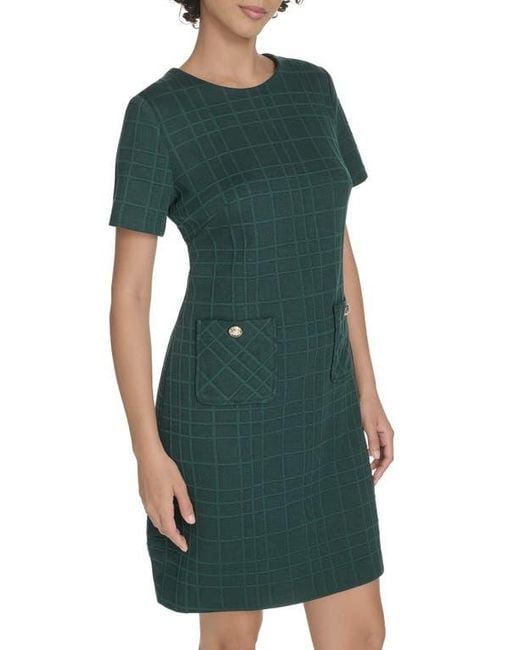 Tommy Hilfiger Green Windowpane Short Sleeve Shift Dress