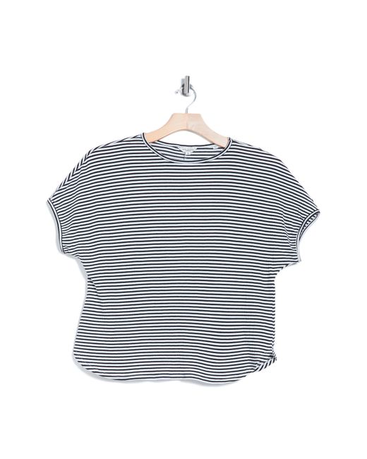 Max Studio Gray Stripe Curve Hem Crinkle T-shirt