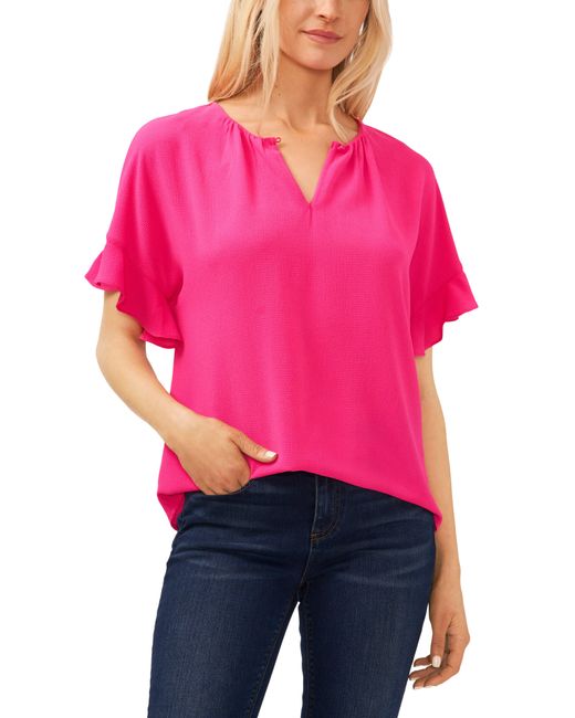 Cece Red Ruffle Sleeve Crepe Blouse