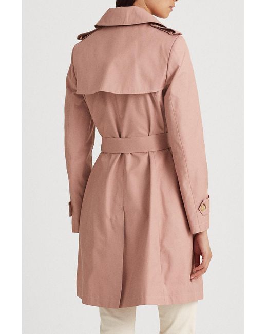 Lauren by Ralph Lauren Double Breasted Belted Trench Coat in Pink | Lyst