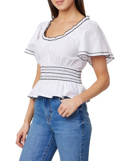 Kensie White Embroidered Flutter Sleeve Peplum Top