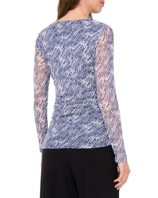Halogen® Blue Ruched Mesh Top