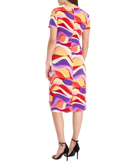 DONNA MORGAN FOR MAGGY Red Twist Front Short Sleeve Midi Dress