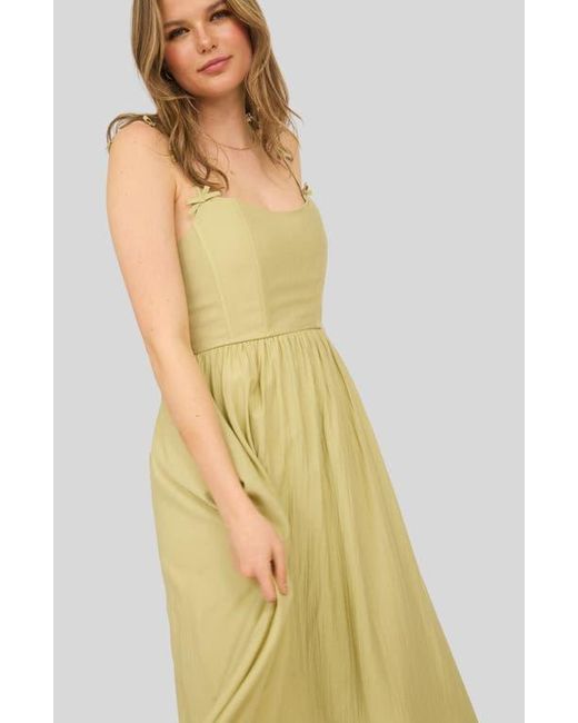 Blu Pepper Yellow Corset Bow Strap Midi Sundress