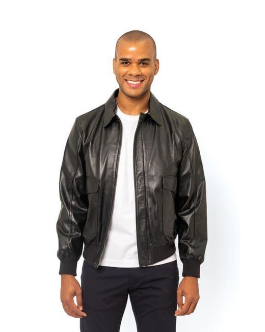 PINOPORTE Black Leather Bomber Jacket for men