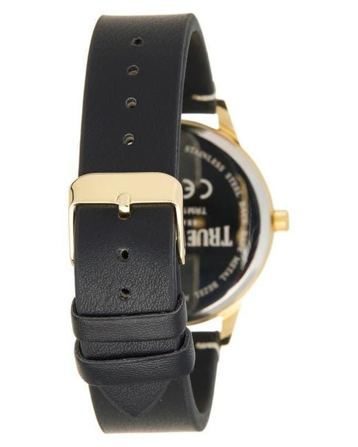 True Religion Black Arched Logo Faux Leather Strap Watch, 38Mm & Assorted Bracelets Set for men