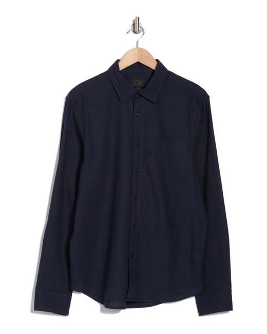 14th & Union Blue Solid Linen Blend Button-Up Shirt for men