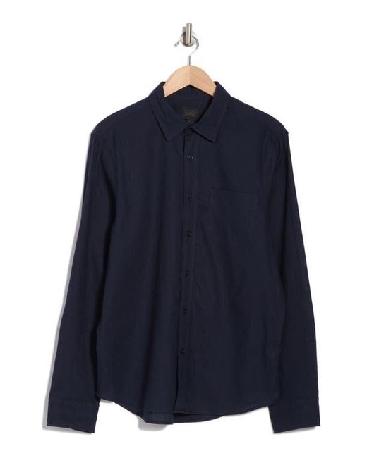 14th & Union Blue Solid Linen Blend Button-Up Shirt for men
