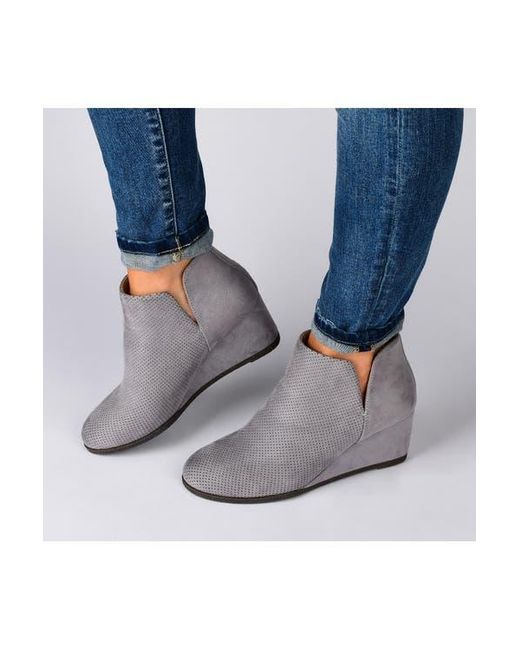 Journee Collection Blue Mylee Perforated Wedge Bootie