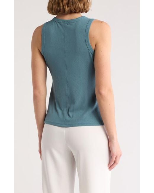 Halogen® Blue Fitted Ribbed Tank Top