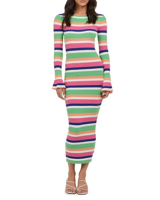 Charlie Holiday Martina Stripe Long Sleeve Cutout Sweater Dress | Lyst