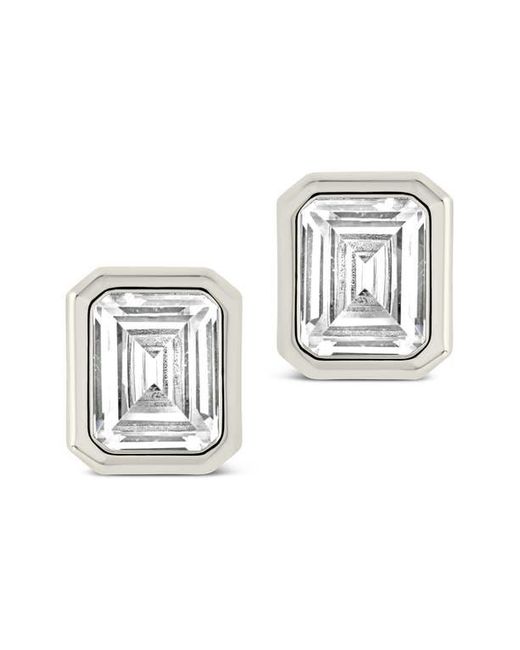 Sterling Forever White Camille Bezel Cubic Zirconia Stud Earrings