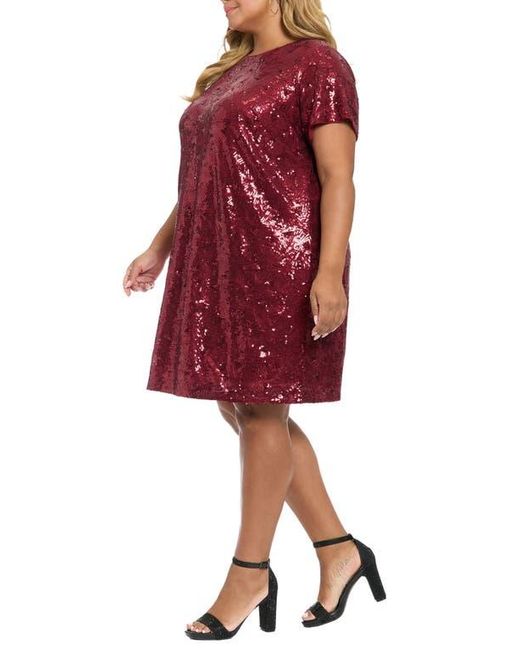 London Times Red Sequin T-Shirt Dress