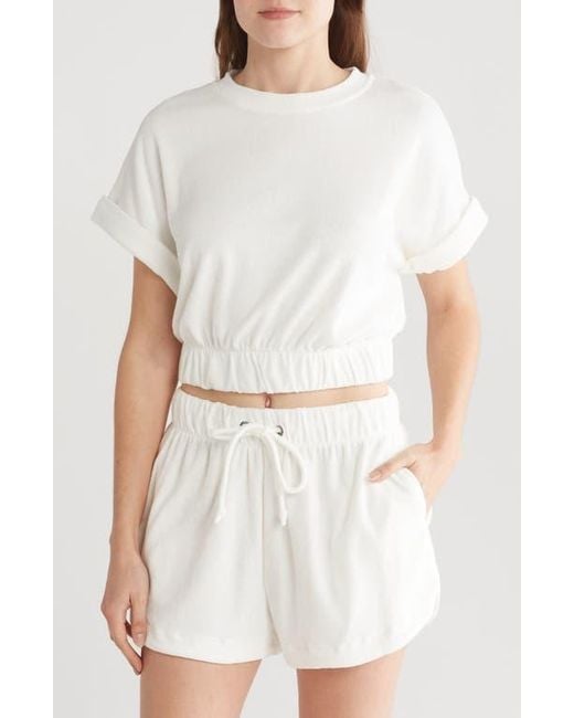 Elan White Elastic Hem Cover-Up Crop Top