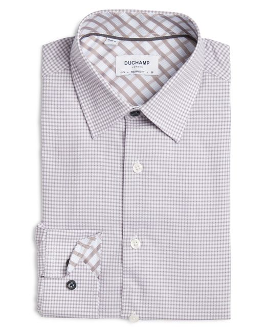 Duchamp Gray Tailored Fit Box Check Dress Shirt for men