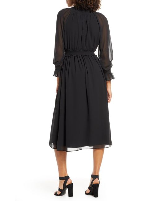 Long Sleeve Chiffon Midi Dress 