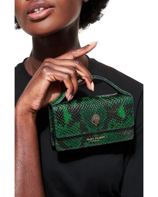 Kurt Geiger Green Extrasmall Bond Croc Embossed Leather Top Handle Bag