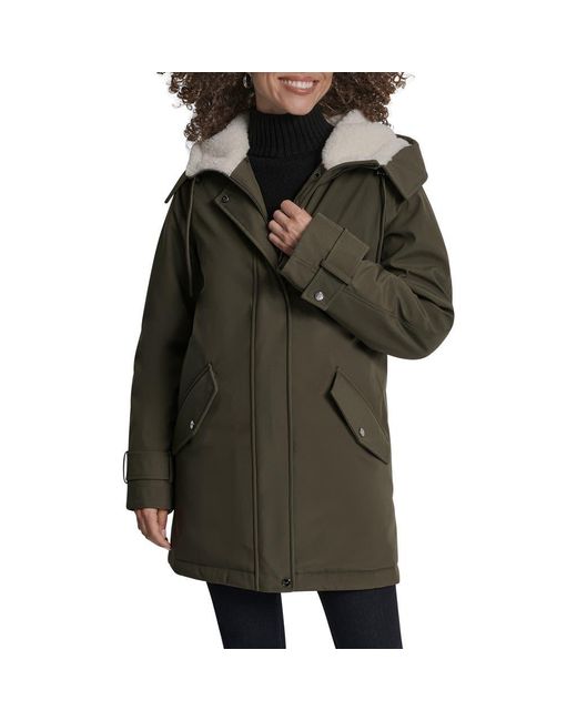 DKNY Green Faux Fur Lined Hooded Softshell Parka