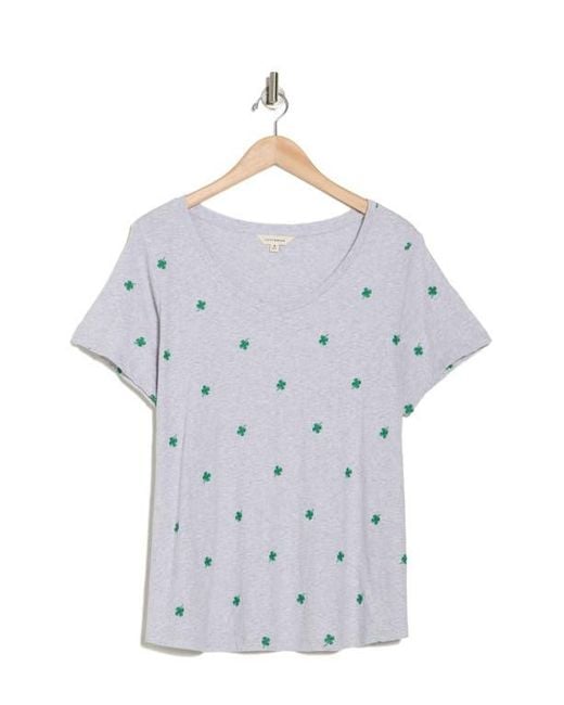 Lucky Brand Blue Embroidered Cotton T-Shirt