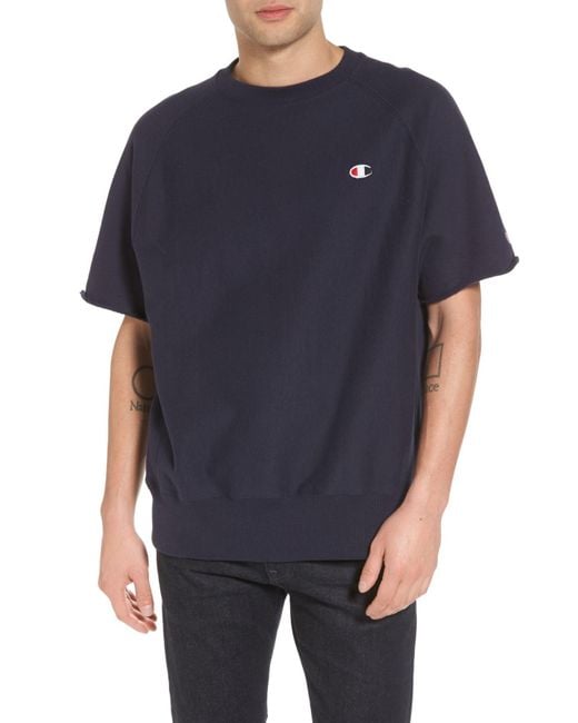 Champion Reverse Weave Short Sleeve Sweatshirt in Blue for Men | Lyst