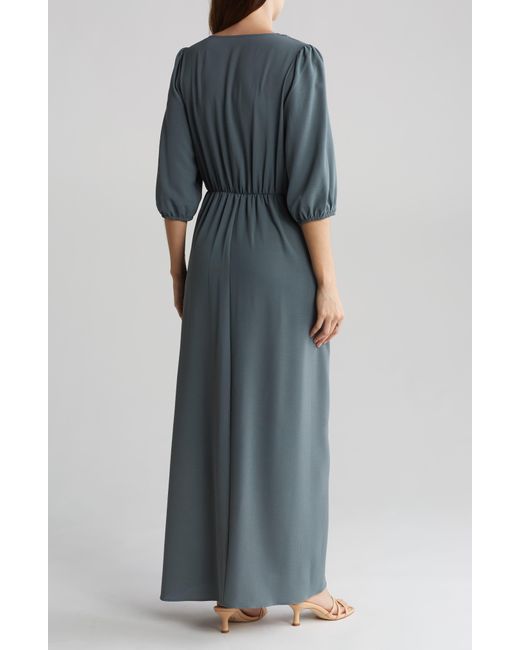 Connected Apparel Blue Puff Sleeve Maxi Dress