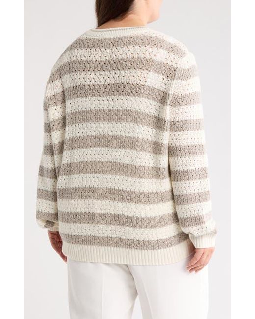 Caslon Natural Stripe Open Stitch Cotton Blend Cardigan