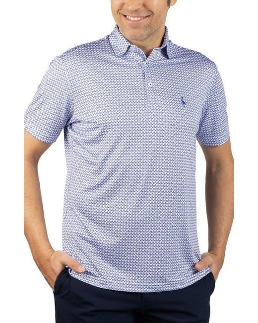 Tailorbyrd Blue Nested Diamond Print Performance Polo for men