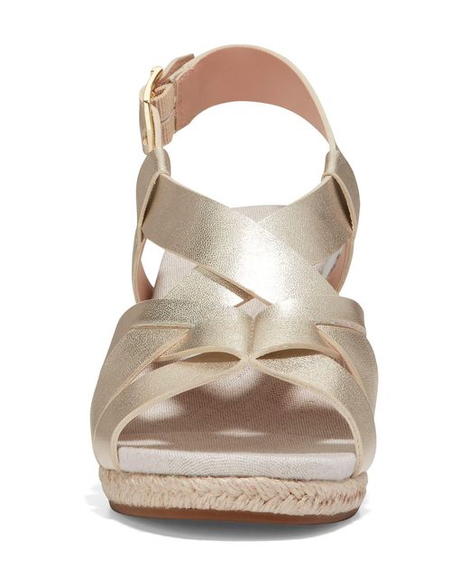 Cole Haan Crystal Leather Espadrille Wedge Sandal In Gold Talca At