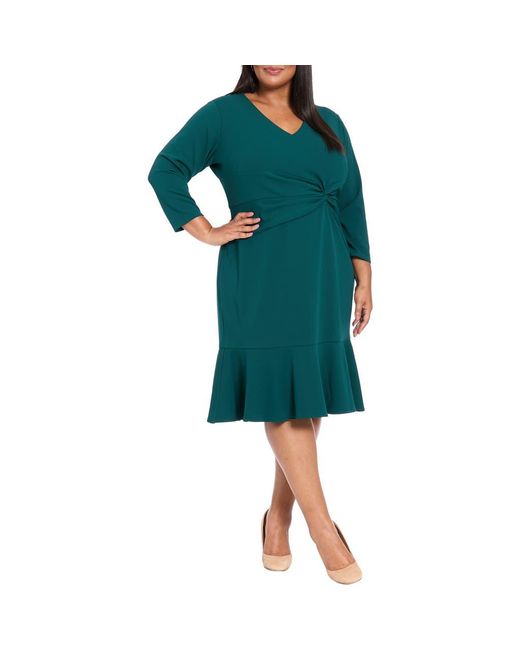 London Times Twist Front Flounce Hem Midi Dress in Green | Lyst