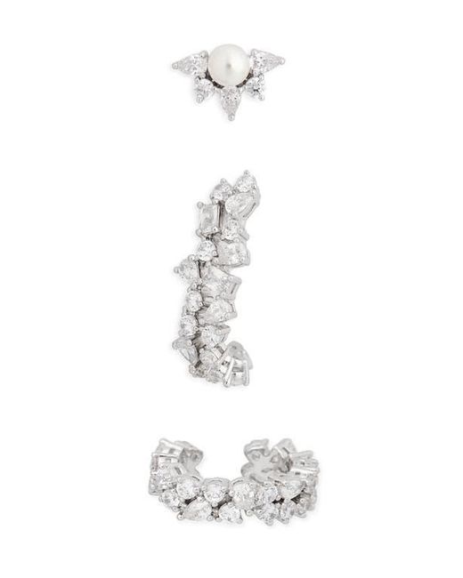 Nadri White Tessa Set Of 3 Assorted Stud & Huggie Hoop Earrings