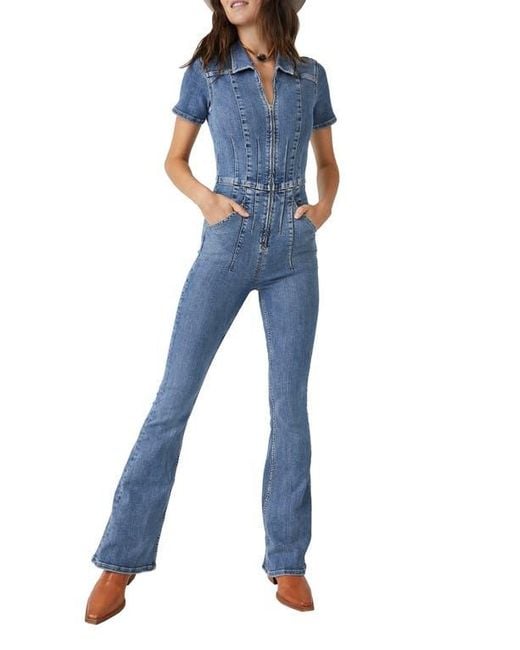 Free People Blue Jayde Flare Jumpsuit (Night Sky) Jumpsuit & Rompers One Piece