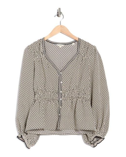 Max Studio Gray Balloon Sleeve Button-Up Peplum Top