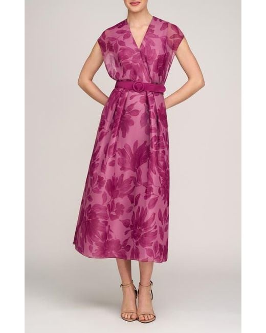 Kay Unger Pink Brigid Floral Belted Cocktail Dress