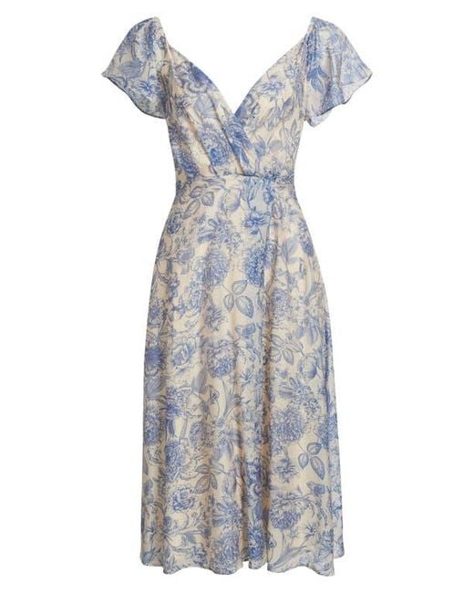 Lulus April Floral Chiffon Fit & Flare Midi Dress in Blue | Lyst